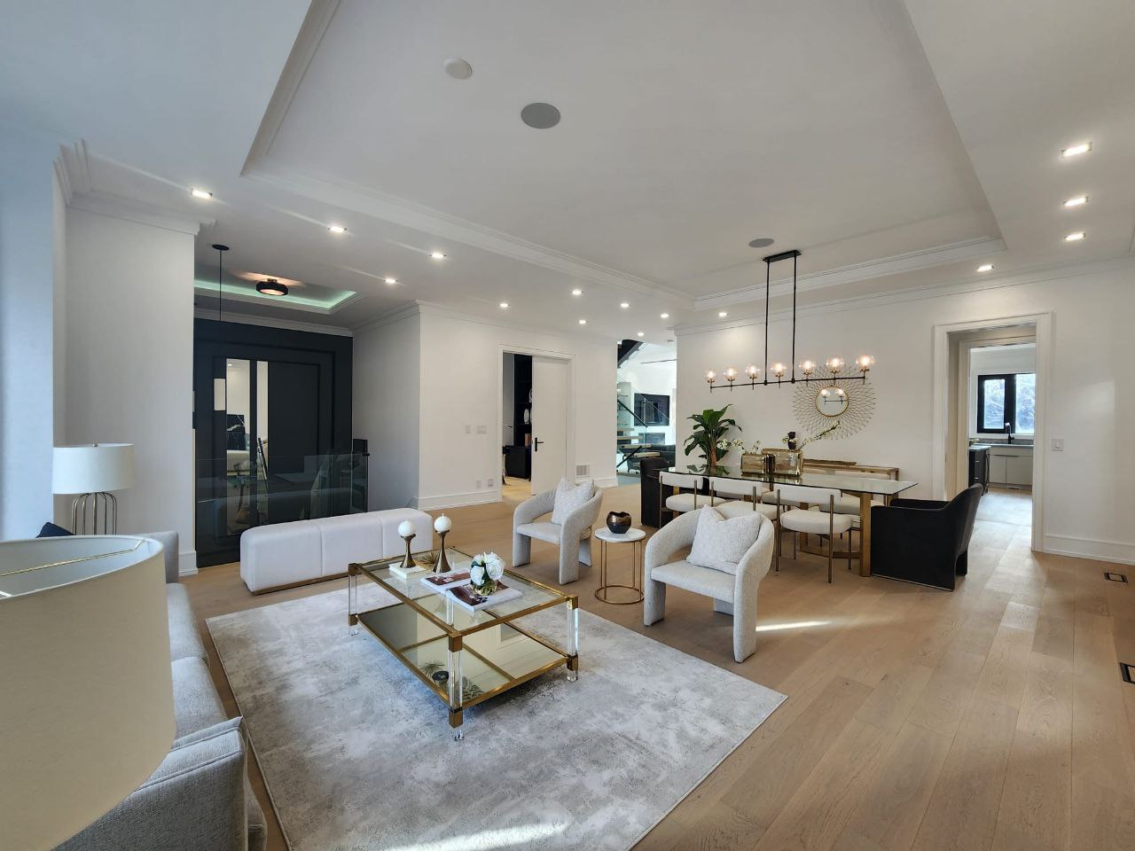 Formal dining room area with chandelier