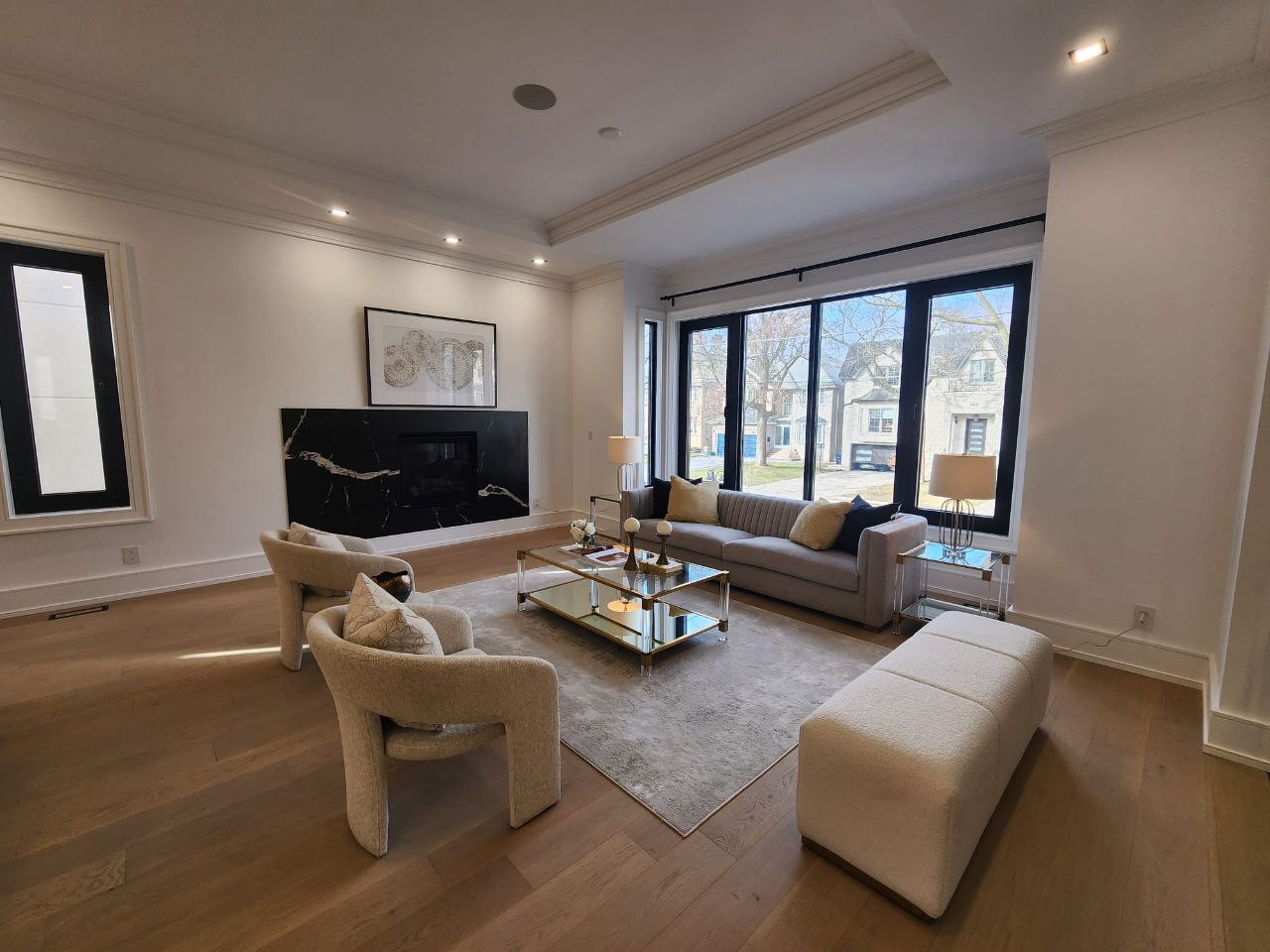 Living room of custom home at Norton Ave