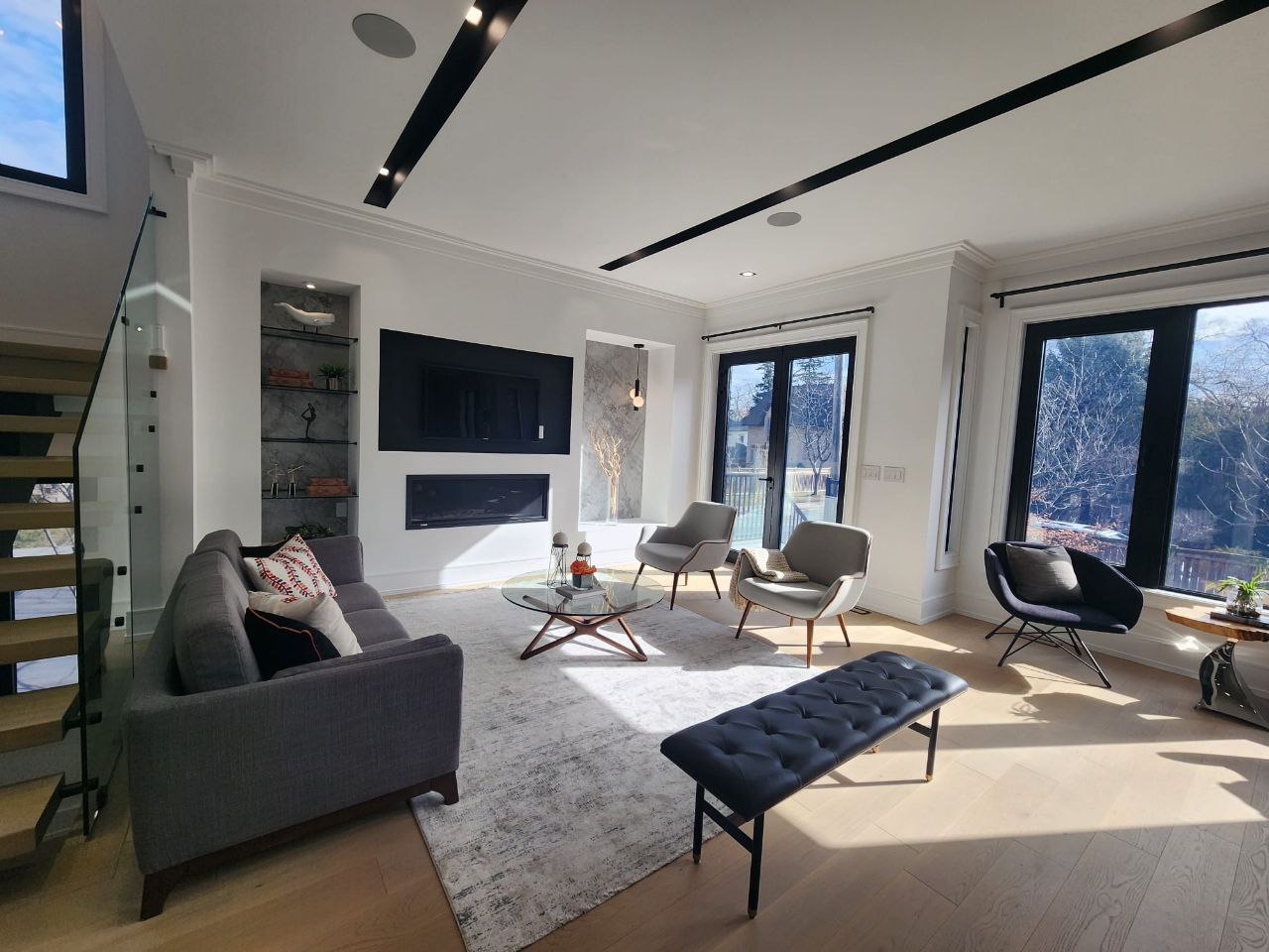 Finished basement entertainment area